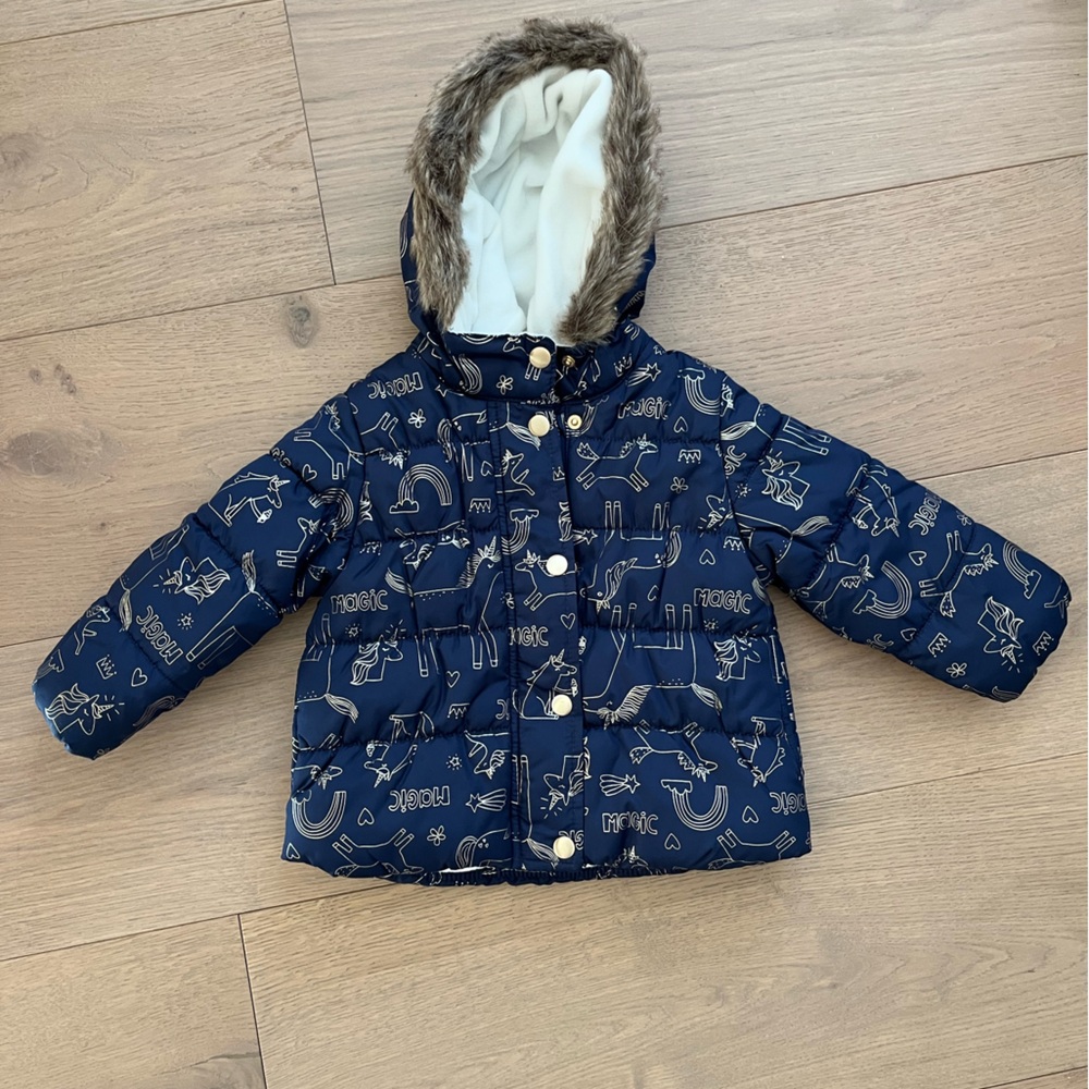 Carter's Blue Puffer Jacket with Fun Patterns